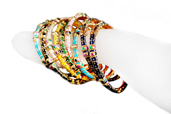Gold Plate Gemstone & Enamel Bangle-Bracelets-Gretchen Ventura