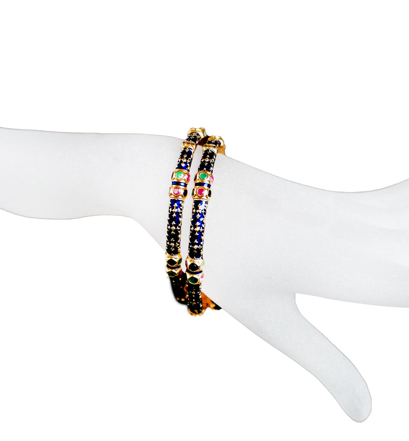 Gold Plate Gemstone & Enamel Bangle-Bracelets-Gretchen Ventura