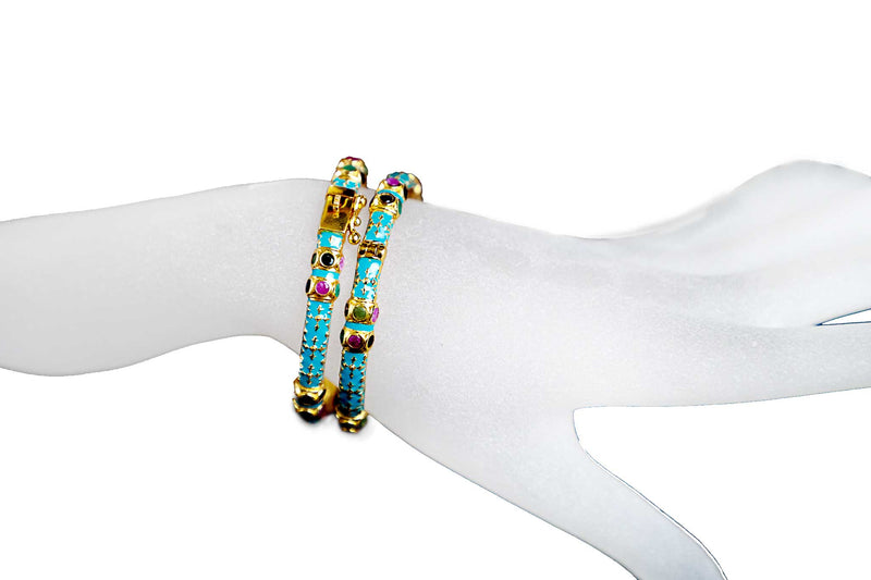 Gold Plate Gemstone & Enamel Bangle-Bracelets-Gretchen Ventura