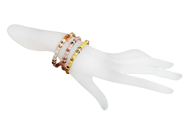 Gold Plate Gemstone & Enamel Bangle-Bracelets-Gretchen Ventura