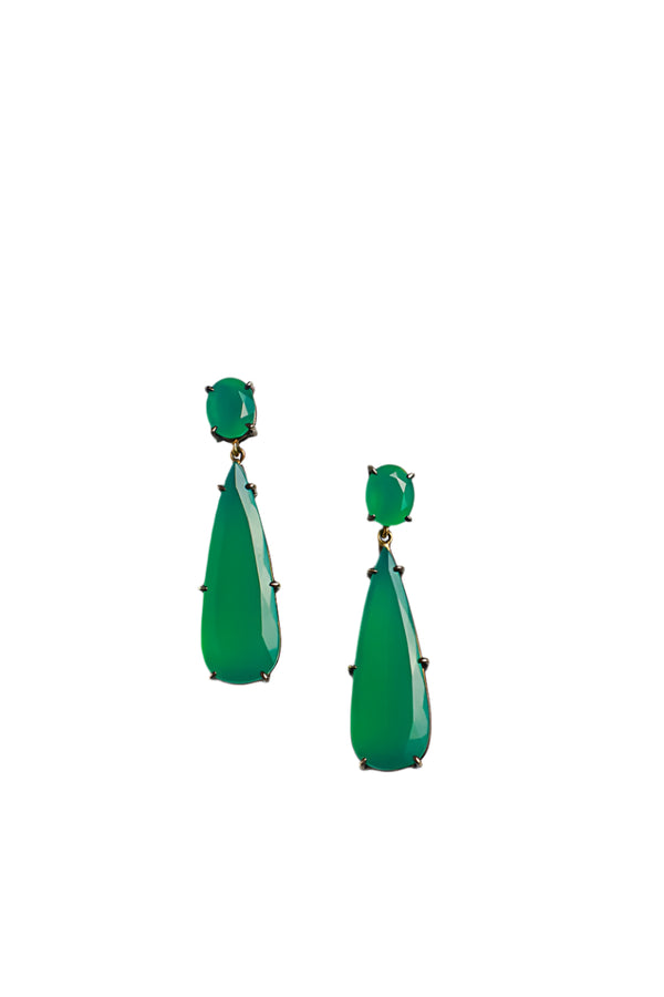 Green Chrysoprase 14K Black Gold Teardrops-Earrings-Gretchen Ventura
