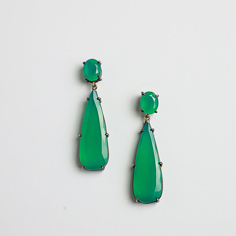 Green Chrysoprase 14K Black Gold Teardrops-Earrings-Gretchen Ventura