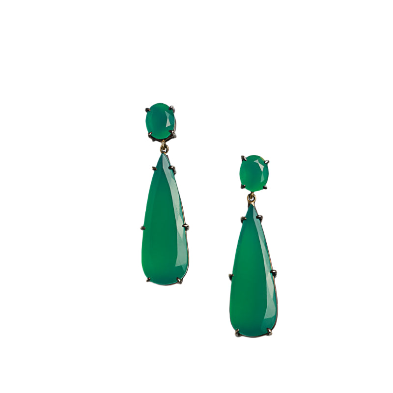 Green Chrysoprase 14K Black Gold Teardrops-Earrings-Gretchen Ventura