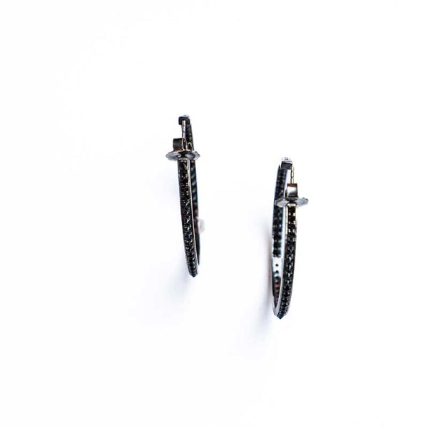 Black Spinel Pyramid Setting Hoops-Earrings-Gretchen Ventura