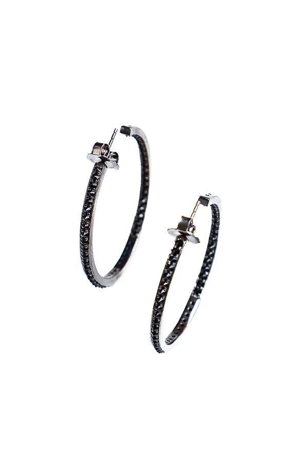 Black Spinel Pyramid Setting Hoops-Earrings-Gretchen Ventura