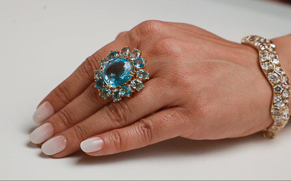 Blue Topaz Gold Plate Cocktail Ring-Rings-Gretchen Ventura