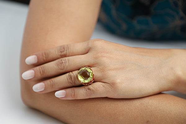 Lemon Quartz & Orange Sapphire Cocktail Ring-Rings-Gretchen Ventura