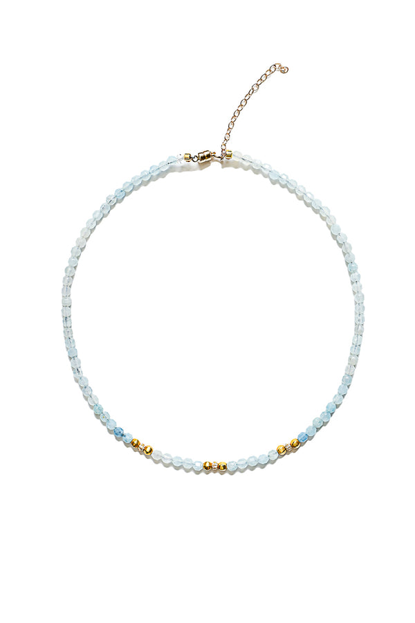 Lantern Aquamarine Necklace w/Diamond Beads-Necklaces-Gretchen Ventura