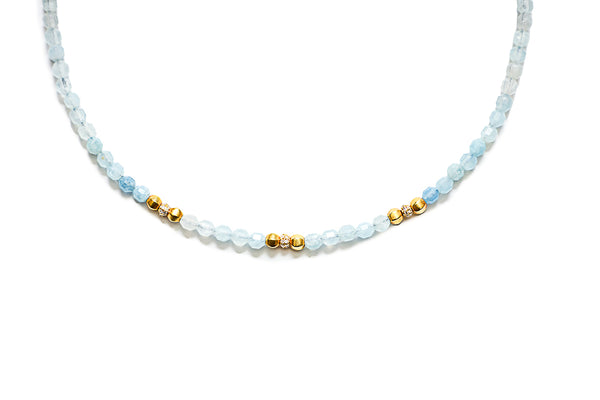 Lantern Aquamarine Necklace w/Diamond Beads-Necklaces-Gretchen Ventura