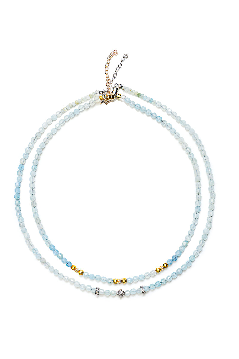 Lantern Aquamarine Necklace w/ Diamond Beads & Wheels-Necklaces-Gretchen Ventura