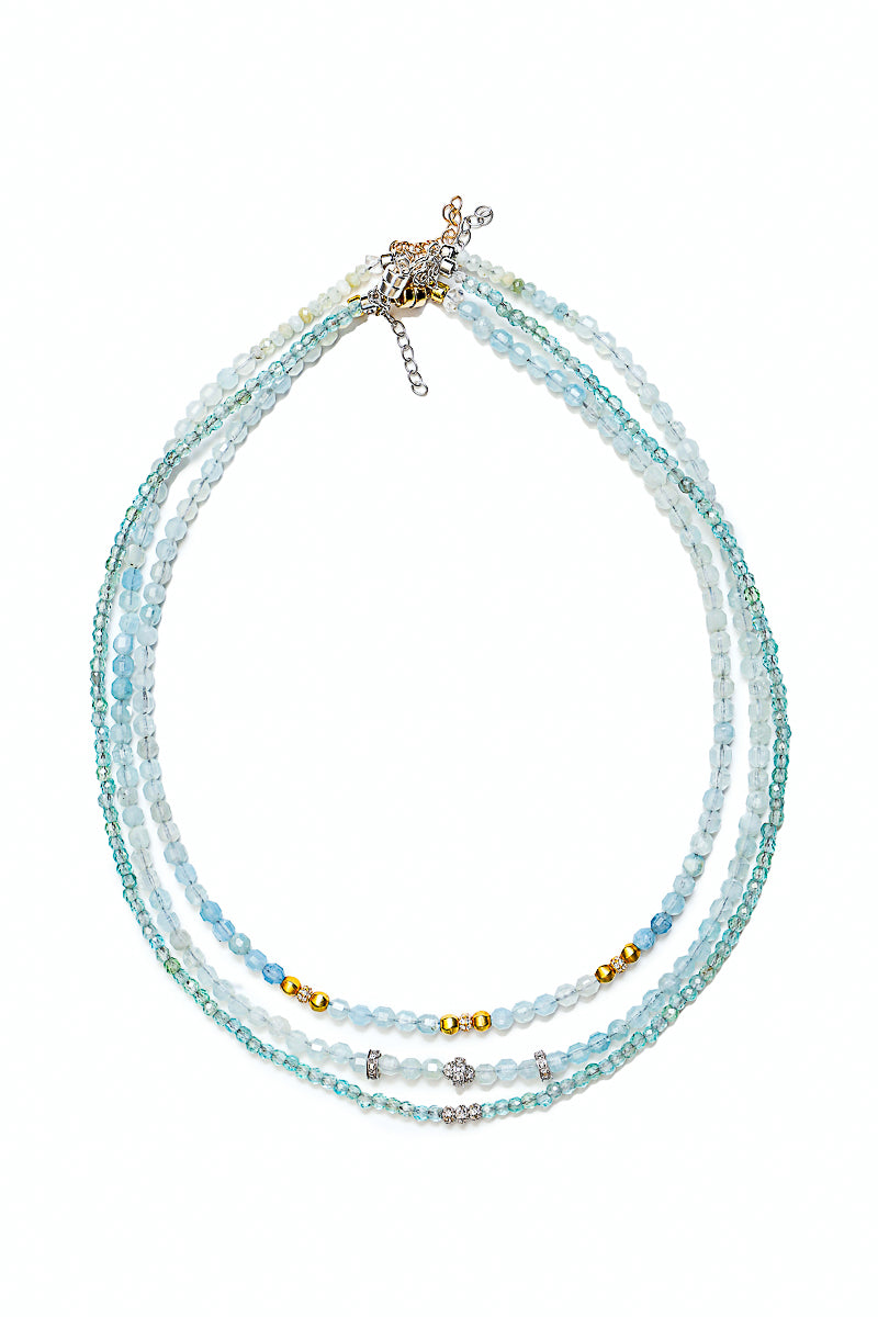 Lantern Aquamarine Necklace w/ Diamond Beads & Wheels-Necklaces-Gretchen Ventura