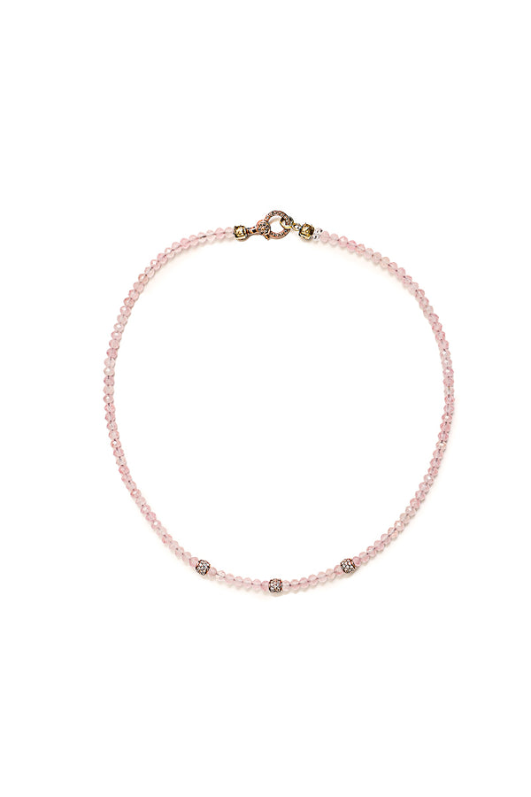 Rose Quartz Necklace w/Rose Gold & Diamond Beads-Necklaces-Gretchen Ventura