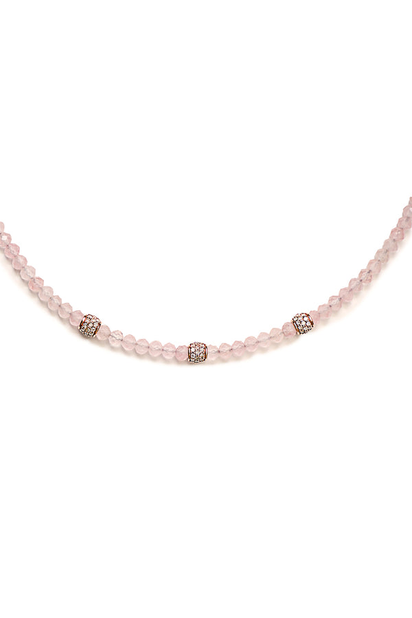 Rose Quartz Necklace w/Rose Gold & Diamond Beads-Necklaces-Gretchen Ventura