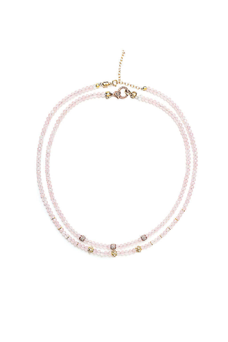 Rose Quartz Necklace w/Rose Gold & Diamond Beads-Necklaces-Gretchen Ventura