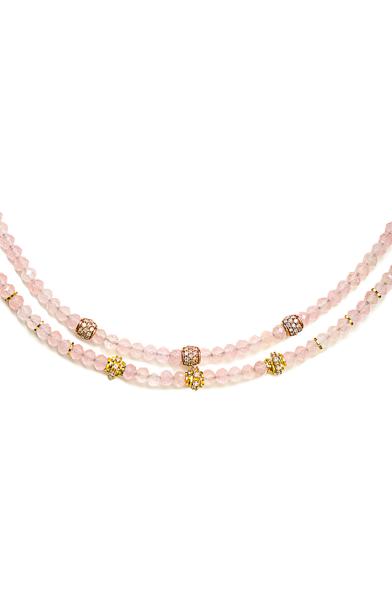 Rose Quartz Necklace w/Diamond Wheels-Necklaces-Gretchen Ventura