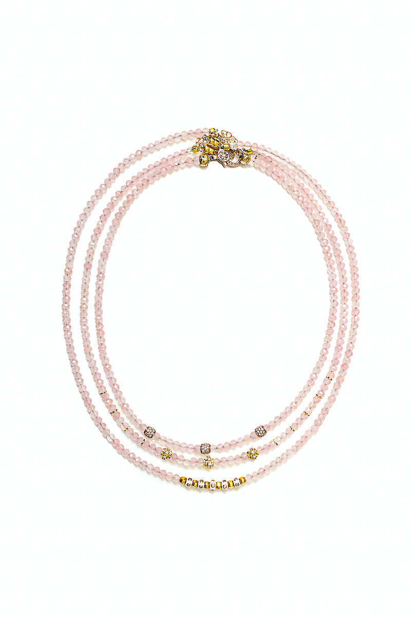 Rose Quartz Necklace w/Diamond Wheels & Enamel Beads-Necklaces-Gretchen Ventura