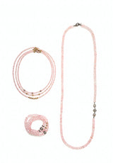 Rose Quartz Necklace w/Diamond Wheels & Enamel Beads-Necklaces-Gretchen Ventura