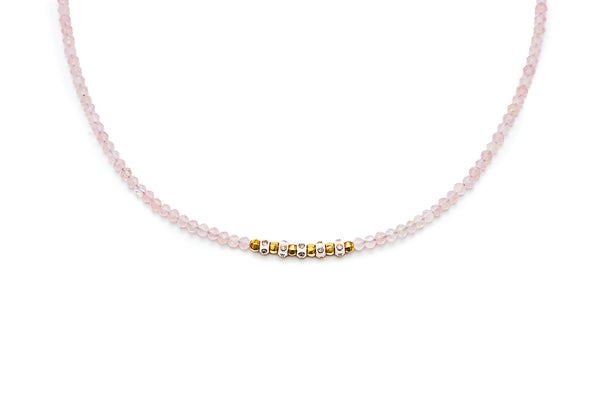 Rose Quartz Necklace w/Diamond Wheels & Enamel Beads-Necklaces-Gretchen Ventura