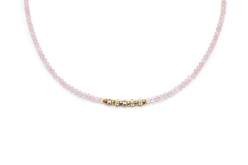 Rose Quartz Necklace w/Diamond Wheels & Enamel Beads-Necklaces-Gretchen Ventura