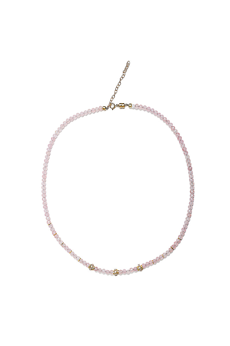 Rose Quartz Necklace w/Diamond Wheels-Necklaces-Gretchen Ventura