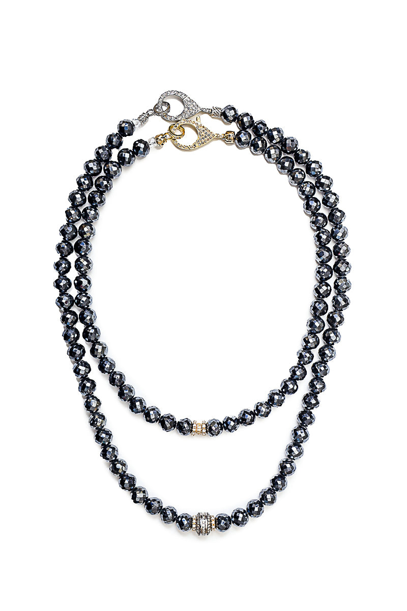 Midnight Diamond Spinel Necklace w/Diamond Baguette Bead-Necklaces-Gretchen Ventura