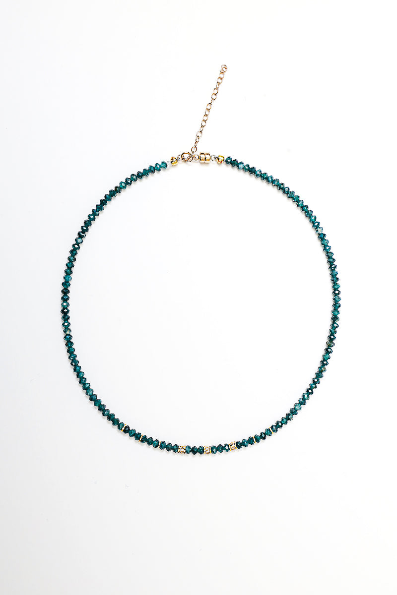 Faceted Grandidierite Necklace w/Diamond Beads-Necklaces-Gretchen Ventura