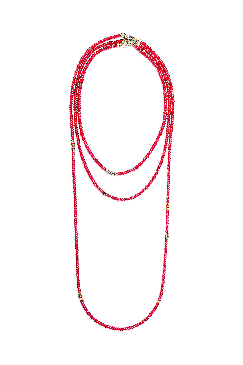 Faceted Ruby Necklace w/ Gold & Ruby Wheels-Necklaces-Gretchen Ventura