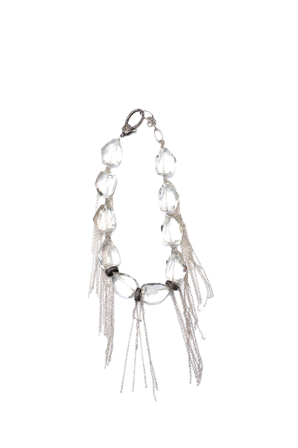 Quartz Crystal Nugget & Diamond Wheel Fringe Necklace-Necklaces-Gretchen Ventura