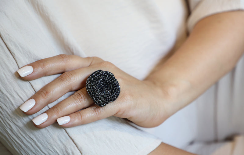 Pyramid Black Spinel Amoeba Ring-Rings-Gretchen Ventura