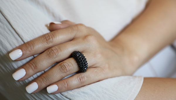 Black Spinel Dome Ring-Rings-Gretchen Ventura