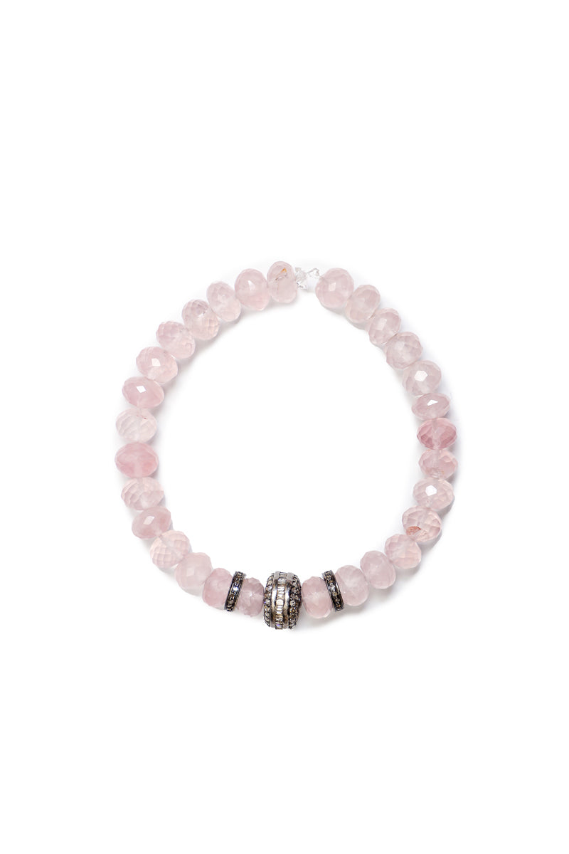 Rose Quartz Bracelet w/ Diamond Wheels & Bead-Bracelets-Gretchen Ventura