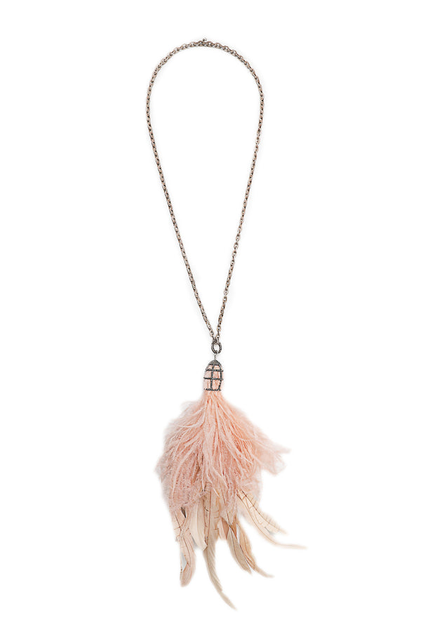 Pink Feather Tassel Necklace-Necklaces-Gretchen Ventura