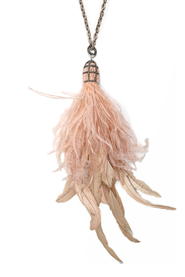 Pink Feather Tassel Necklace-Necklaces-Gretchen Ventura