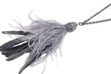 Grayish Blue Feather Tassel Necklace-Necklaces-Gretchen Ventura