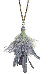 Two Toned Feather Tassel & Faceted Pyrite Necklace-Necklaces-Gretchen Ventura