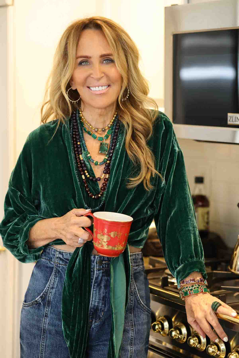 Faceted Blue London Topaz & Hand Carved Emerald Necklace 20"-Necklaces-Gretchen Ventura