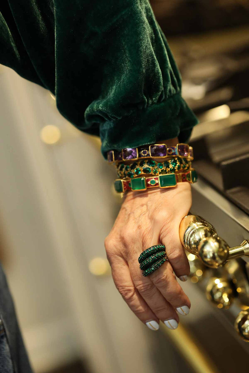 Green Onyx Waved Bangle-Bracelets-Gretchen Ventura