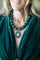 Cameo w/ Malachite & Sapphire in Gold Plate-Neck Pendant-Gretchen Ventura