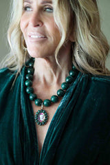 Cameo w/ Malachite & Sapphire in Gold Plate-Neck Pendant-Gretchen Ventura