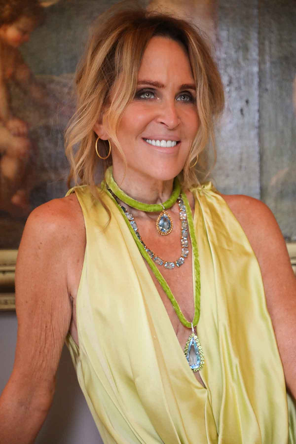 Pear Drop Shape Sky Topaz Pendant w/Peridot-Neck Pendant-Gretchen Ventura