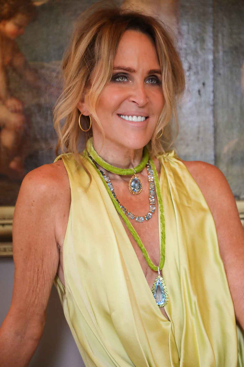 Pear Drop Shape Sky Topaz Pendant w/Peridot-Neck Pendant-Gretchen Ventura