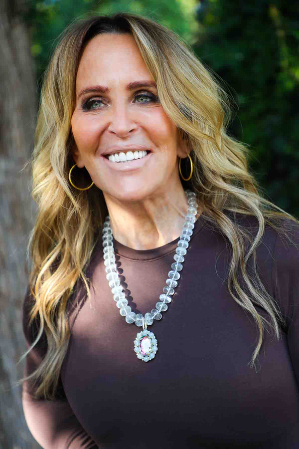 Cameo w/ Aquamarine & Diamond in Gold Plate-Neck Pendant-Gretchen Ventura