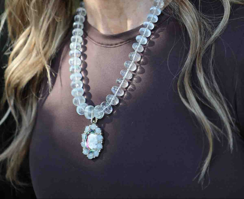 Cameo w/ Aquamarine & Diamond in Gold Plate-Neck Pendant-Gretchen Ventura