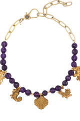Faceted Amethyst Necklace w/ Vintage French Charms-Necklaces-Gretchen Ventura