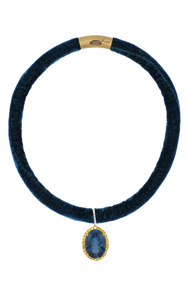 Blue London Topaz & Yellow Diamond Oval Pendant-Neck Pendant-Gretchen Ventura