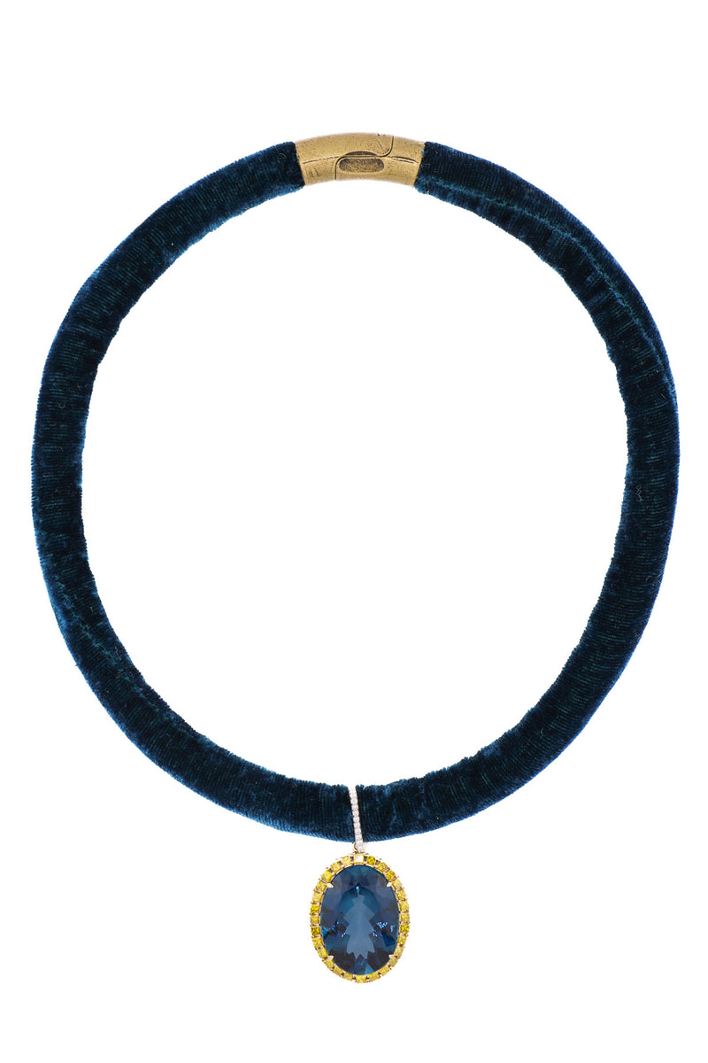 Blue London Topaz & Yellow Diamond Oval Pendant-Neck Pendant-Gretchen Ventura