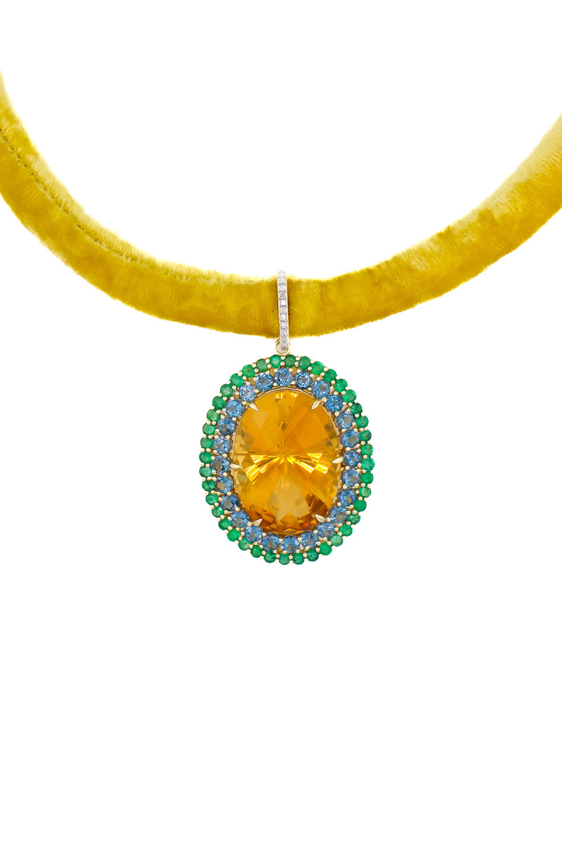 Citrine, Blue London Topaz & Emerald Oval Pendant-Neck Pendant-Gretchen Ventura