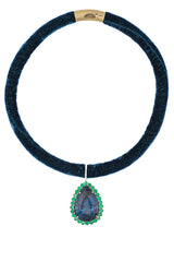 Tear Drop Shape Blue London Topaz Pendant w/ Emeralds-Neck Pendant-Gretchen Ventura