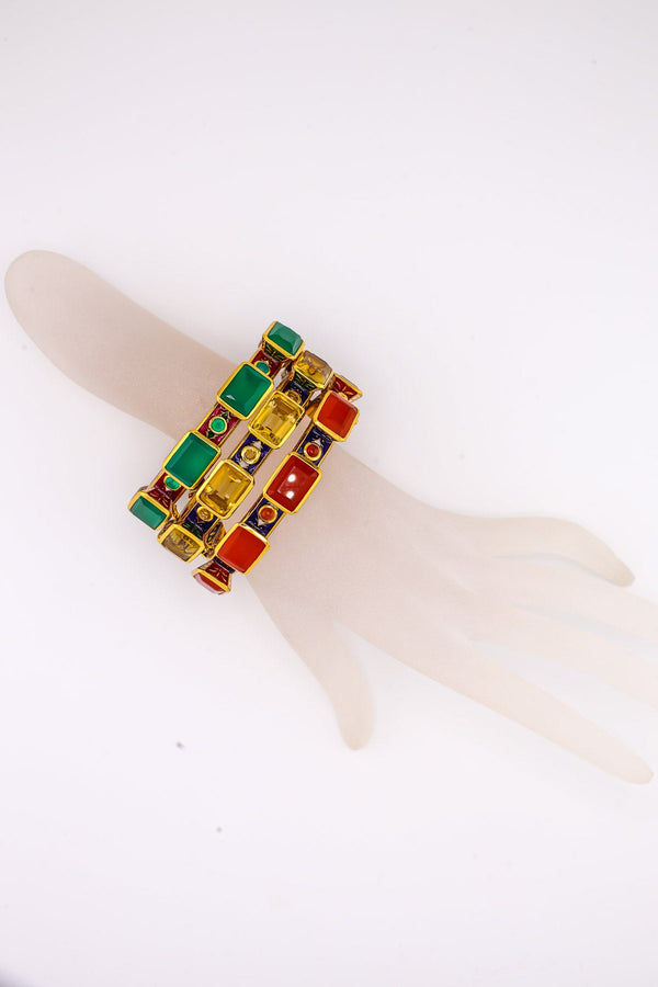 Emerald Shape Carnelian Kaleidoscope Bangle-Bracelets-Gretchen Ventura