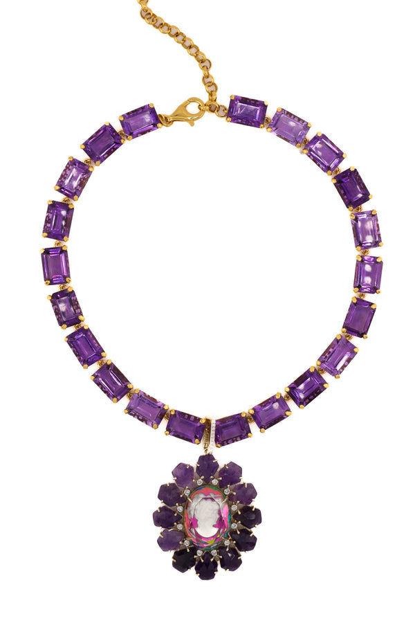 Cameo w/ Amethyst & Diamond in Gold Plate-Neck Pendant-Gretchen Ventura